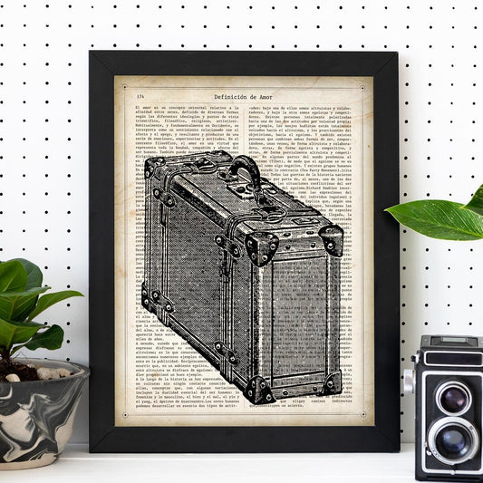 Posters de objetos vintage. Lámina Maleta Vintage con imágenes de objetos e instrumentos vintage, con definiciones en español.-Artwork-Nacnic-Nacnic Estudio SL
