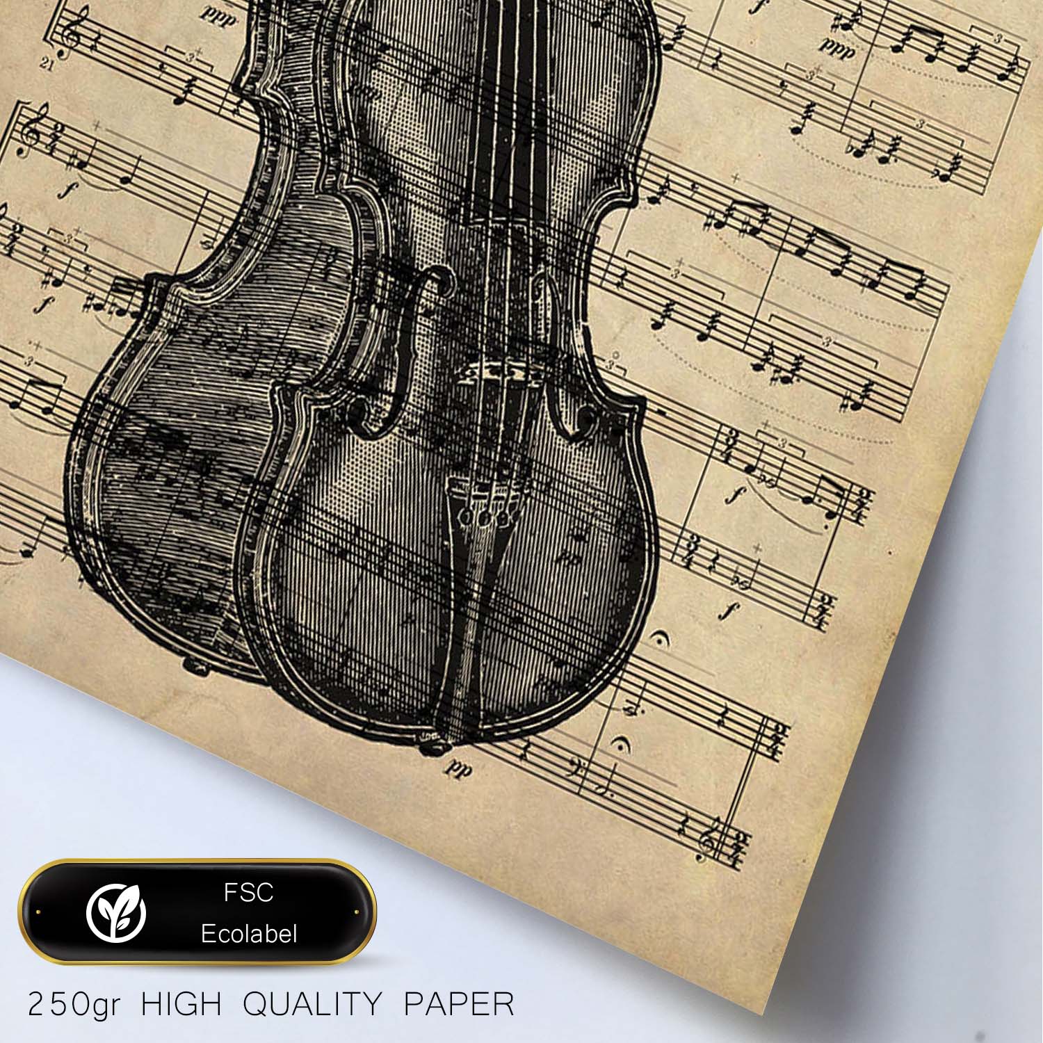 Posters de objetos vintage. Lámina Partitura Violín con imágenes de objetos e instrumentos vintage, con definiciones en español.-Artwork-Nacnic-Nacnic Estudio SL