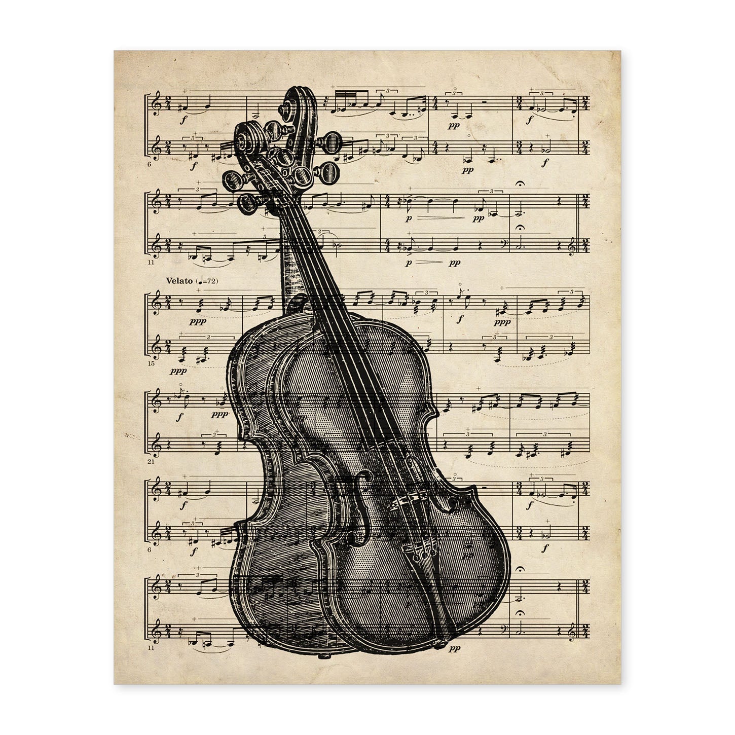 Posters de objetos vintage. Lámina Partitura Violín con imágenes de objetos e instrumentos vintage, con definiciones en español.-Artwork-Nacnic-A4-Sin marco-Nacnic Estudio SL