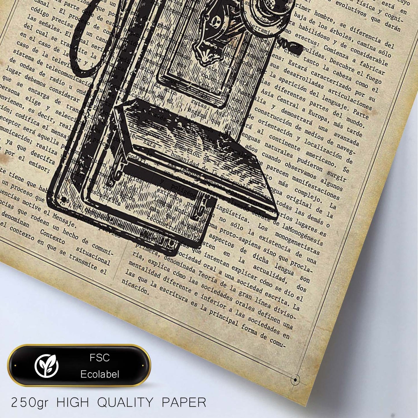 Posters de objetos vintage. Lámina Teléfono Roto con imágenes de objetos e instrumentos vintage, con definiciones en español.-Artwork-Nacnic-Nacnic Estudio SL