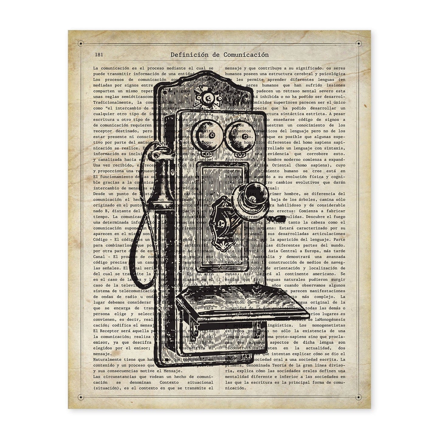 Posters de objetos vintage. Lámina Teléfono Roto con imágenes de objetos e instrumentos vintage, con definiciones en español.-Artwork-Nacnic-A4-Sin marco-Nacnic Estudio SL
