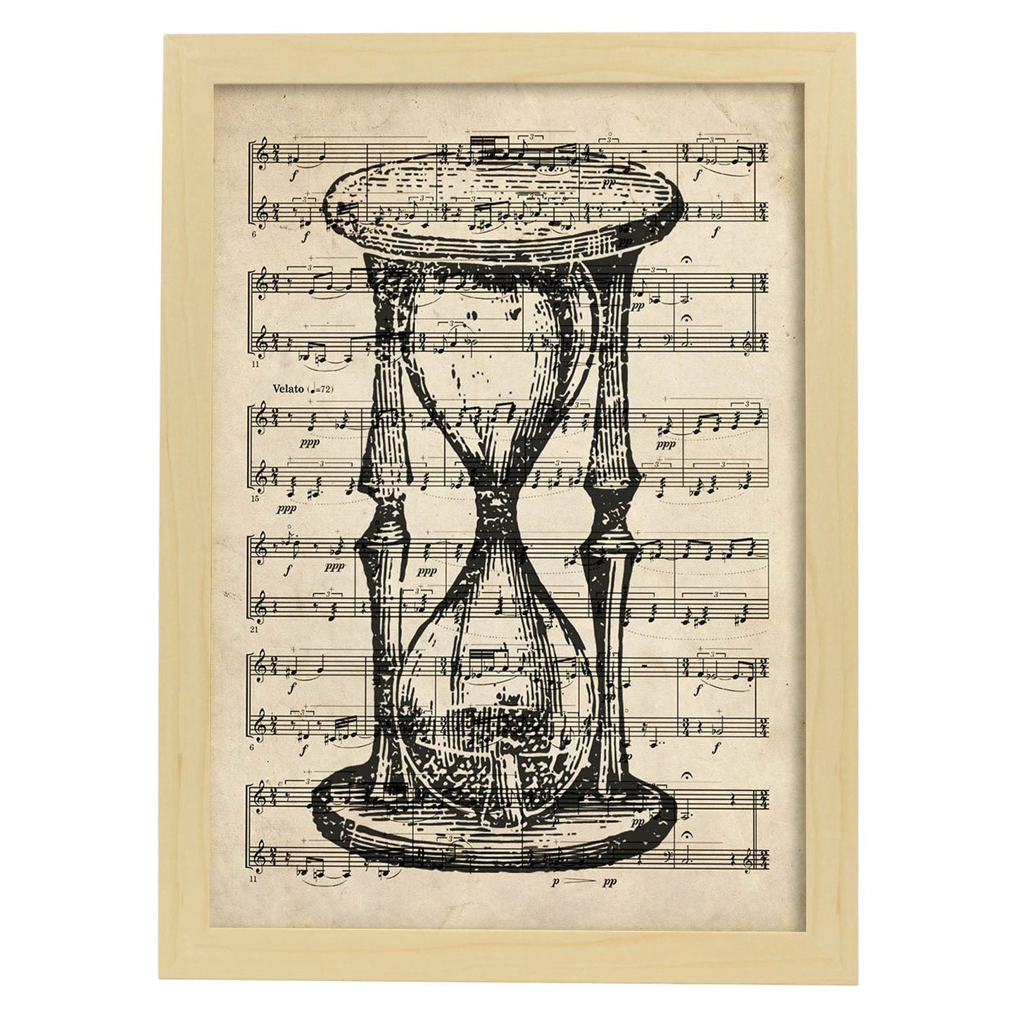 Posters de objetos vintage. Lámina Tempo con imágenes de objetos e instrumentos vintage, con definiciones en español.-Artwork-Nacnic-A3-Marco Madera clara-Nacnic Estudio SL