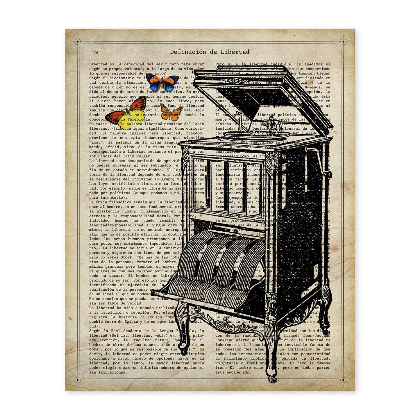 Posters de objetos vintage. Lámina Tócala otra vez con imágenes de objetos e instrumentos vintage, con definiciones en español.-Artwork-Nacnic-A4-Sin marco-Nacnic Estudio SL