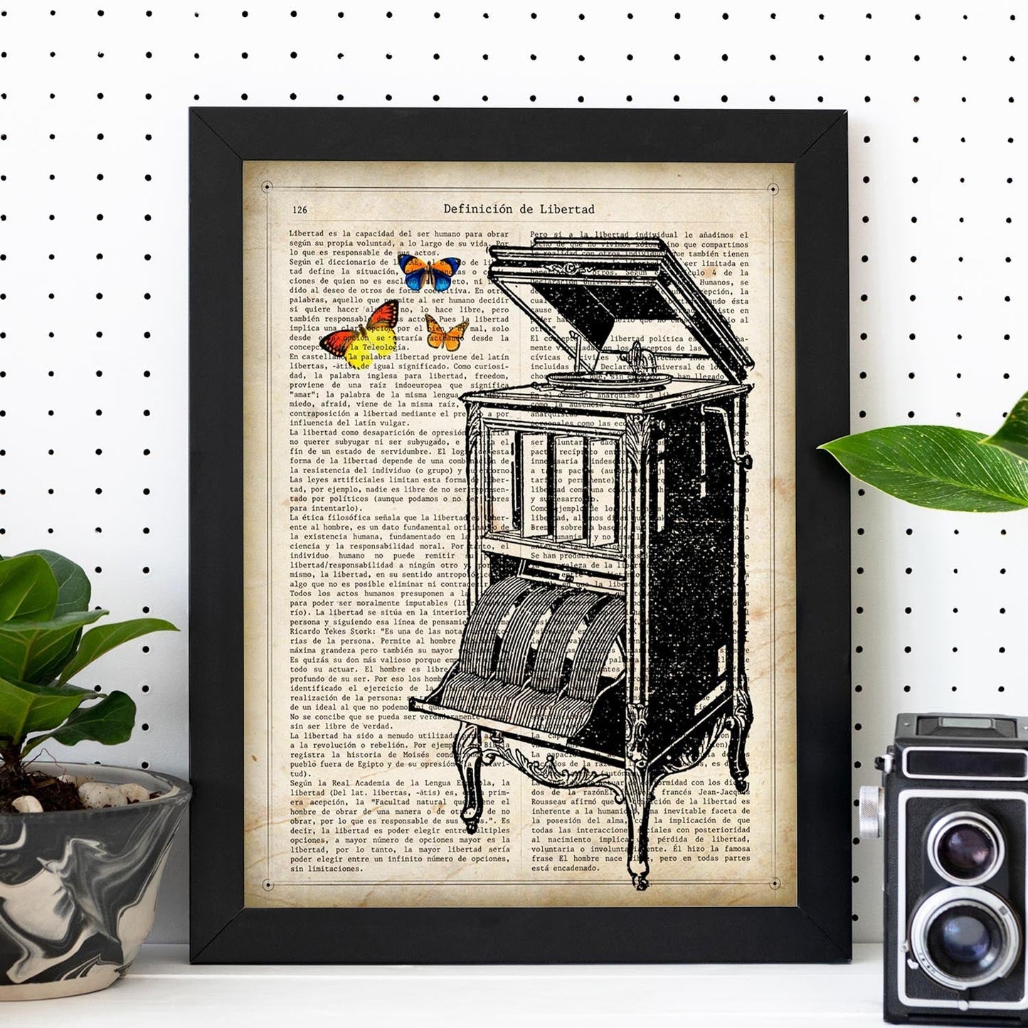 Posters de objetos vintage. Lámina Tócala otra vez con imágenes de objetos e instrumentos vintage, con definiciones en español.-Artwork-Nacnic-Nacnic Estudio SL