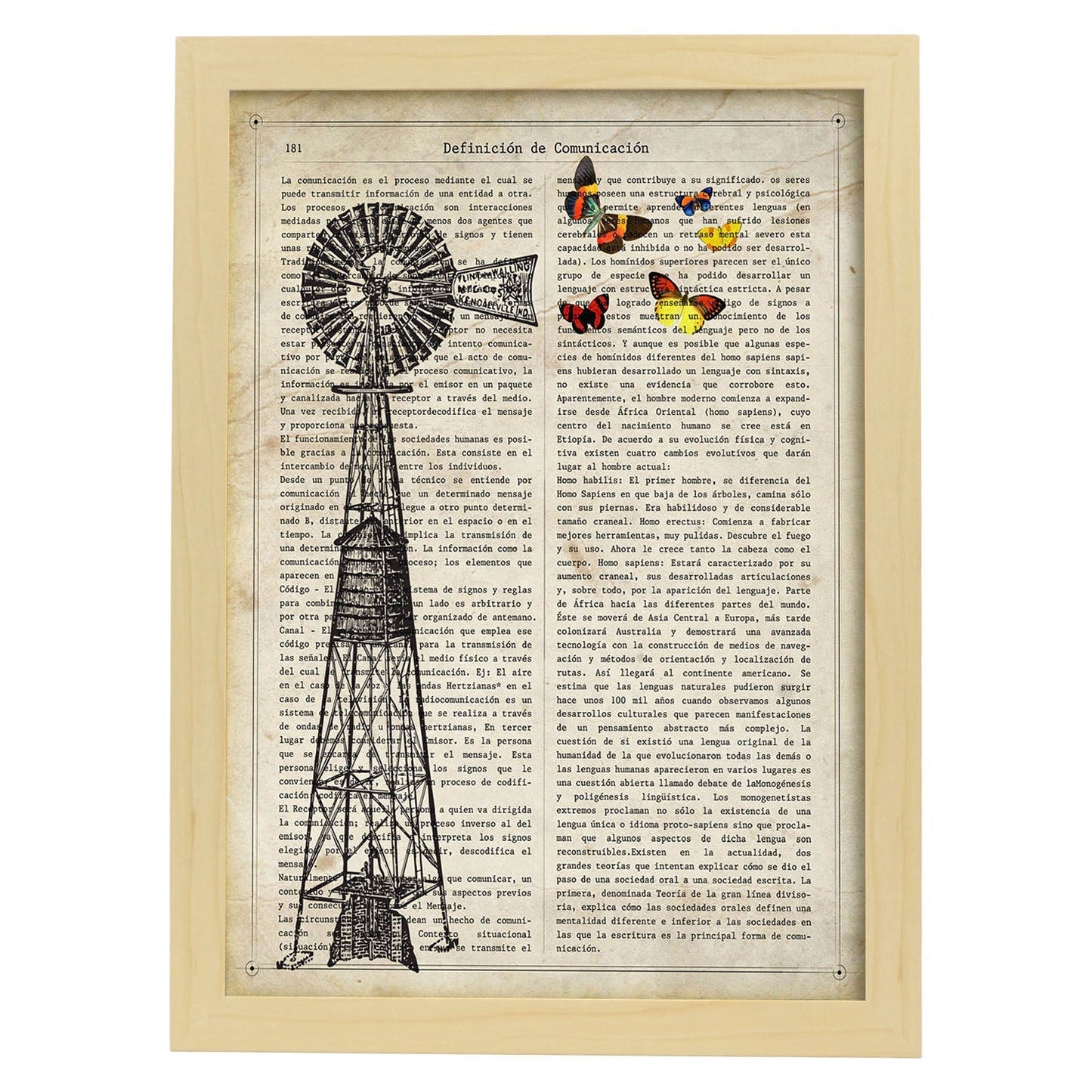 Posters de objetos vintage. Lámina Veletta Moulinetta con imágenes de objetos e instrumentos vintage, con definiciones en español.-Artwork-Nacnic-A4-Marco Madera clara-Nacnic Estudio SL