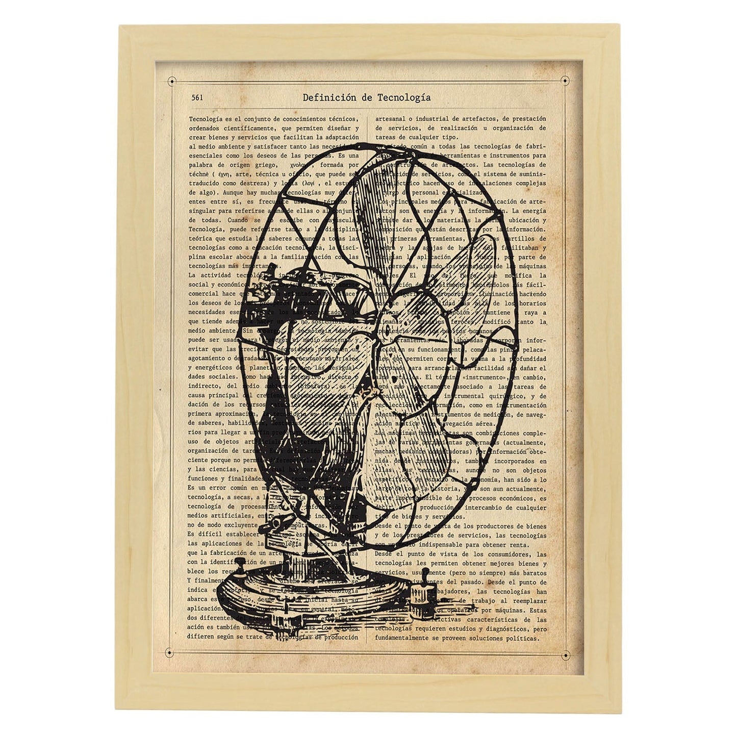 Posters de objetos vintage. Lámina Ventilador Vintage con imágenes de objetos e instrumentos vintage, con definiciones en español.-Artwork-Nacnic-A4-Marco Madera clara-Nacnic Estudio SL