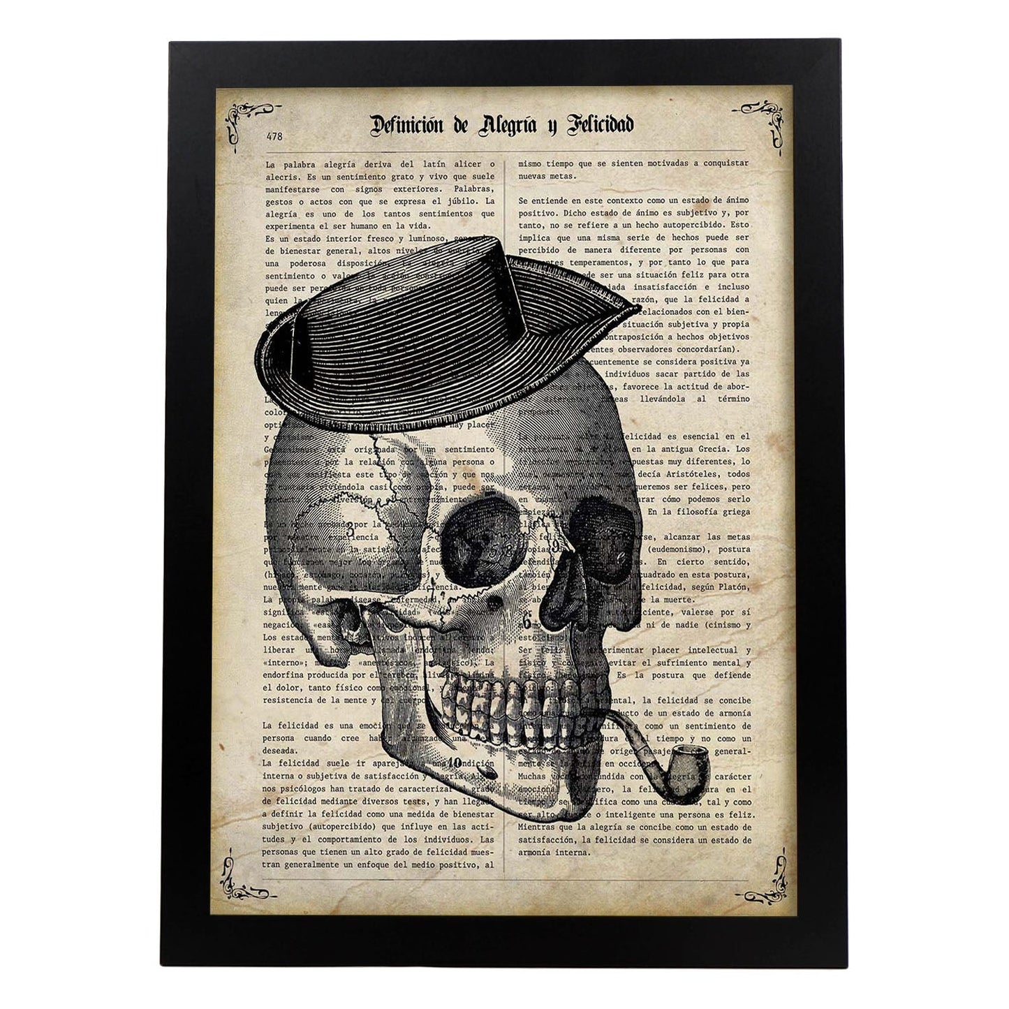 Posters de objetos vintage. Lámina Vivir Mata con imágenes de objetos e instrumentos vintage, con definiciones en español.-Artwork-Nacnic-A4-Marco Negro-Nacnic Estudio SL