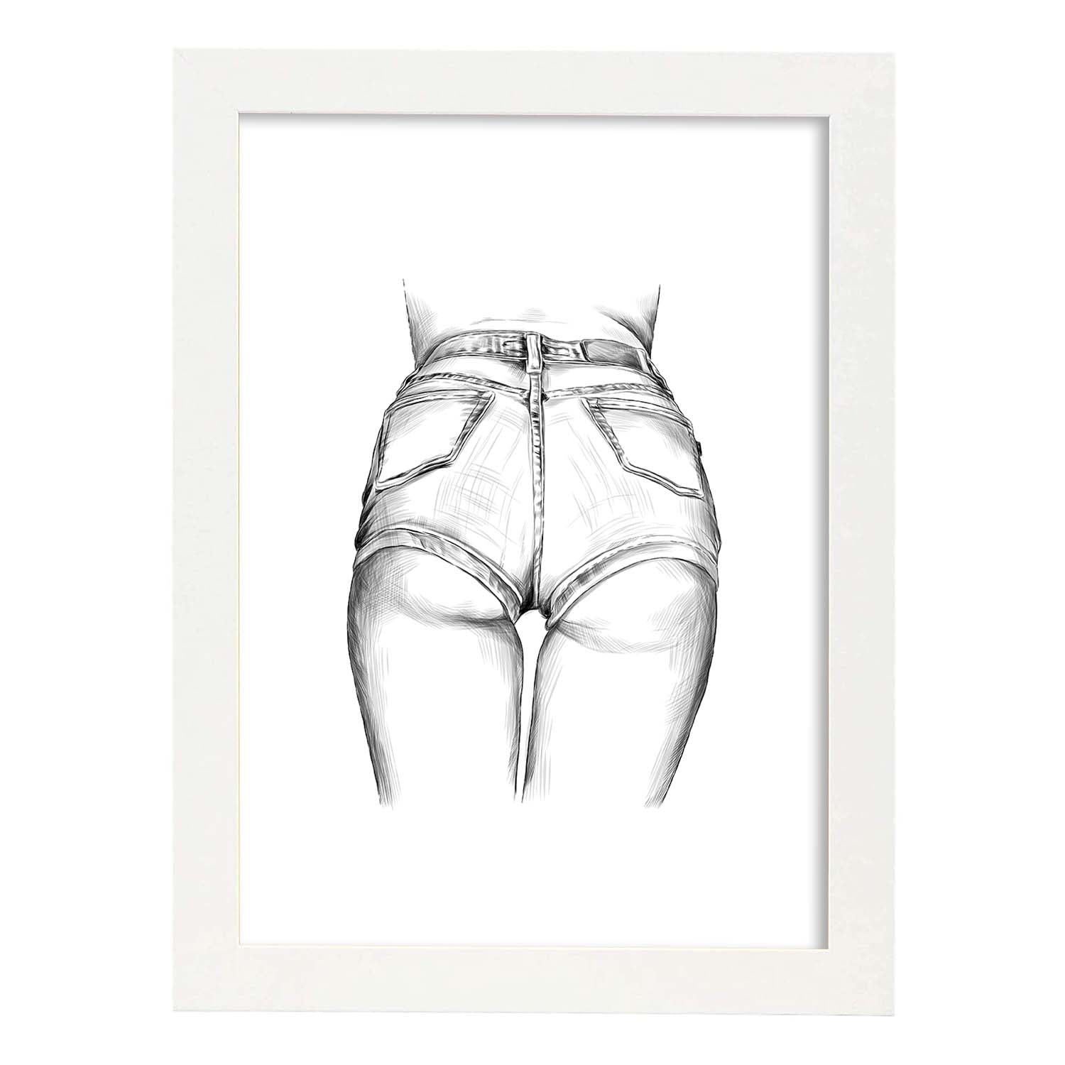 Posters eróticos. Lámina Culo con vaqueros dibujada con imágenes sensuales del cuerpo femenino.-Artwork-Nacnic-A3-Marco Blanco-Nacnic Estudio SL