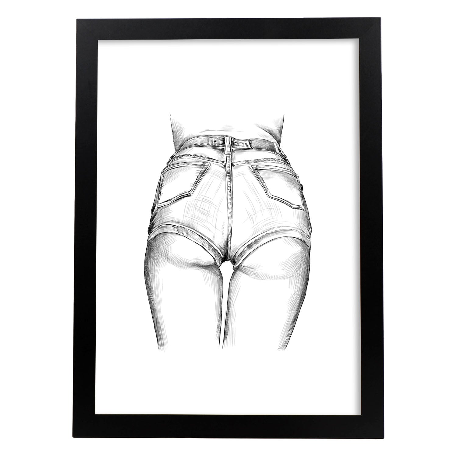 Posters eróticos. Lámina Culo con vaqueros dibujada con imágenes sensuales del cuerpo femenino.-Artwork-Nacnic-A3-Marco Negro-Nacnic Estudio SL