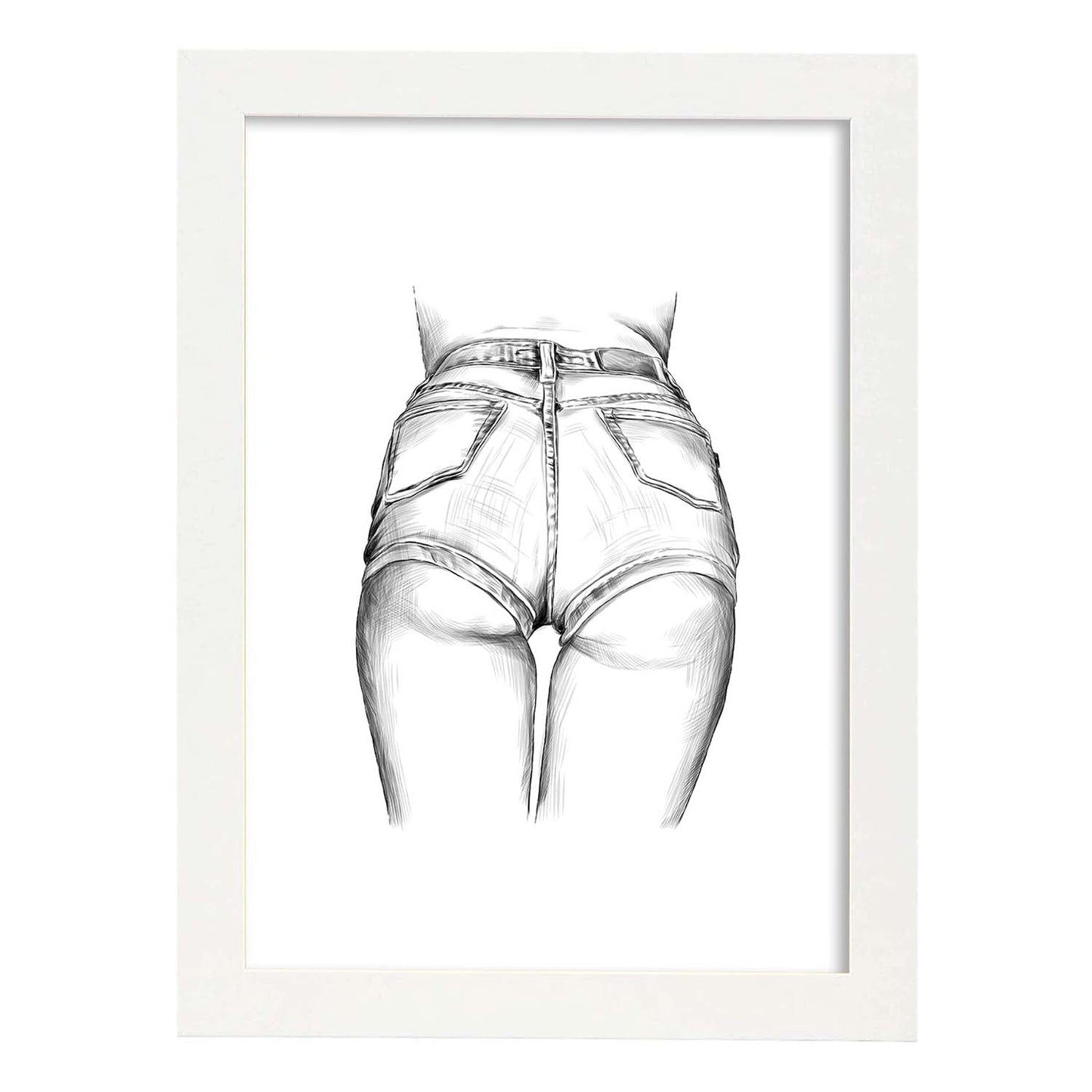 Posters eróticos. Lámina Culo con vaqueros dibujada con imágenes sensuales del cuerpo femenino.-Artwork-Nacnic-A4-Marco Blanco-Nacnic Estudio SL