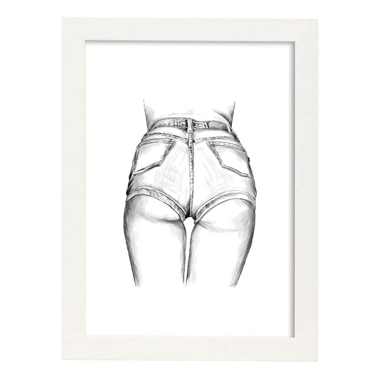 Posters eróticos. Lámina Culo con vaqueros dibujada con imágenes sensuales del cuerpo femenino.-Artwork-Nacnic-A4-Marco Blanco-Nacnic Estudio SL