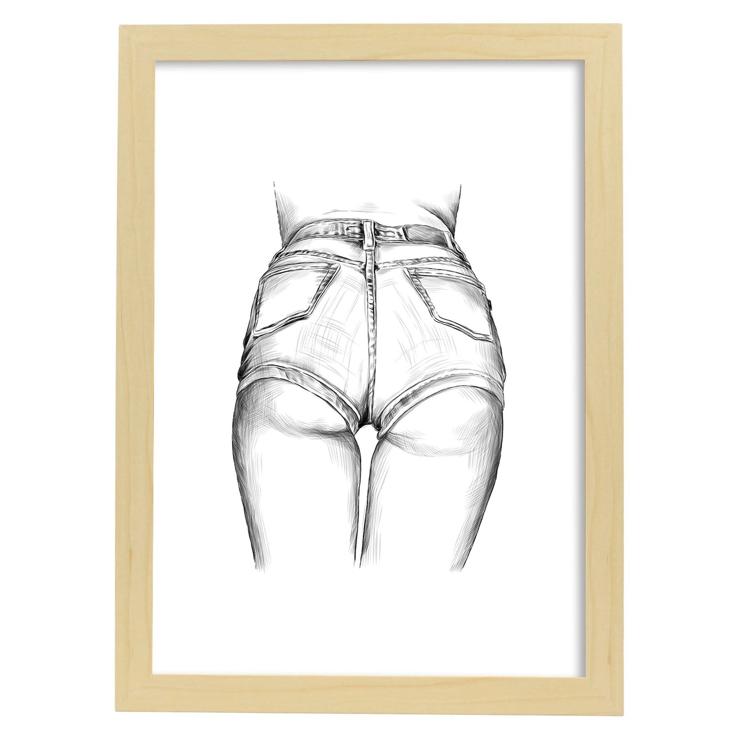 Posters eróticos. Lámina Culo con vaqueros dibujada con imágenes sensuales del cuerpo femenino.-Artwork-Nacnic-A4-Marco Madera clara-Nacnic Estudio SL