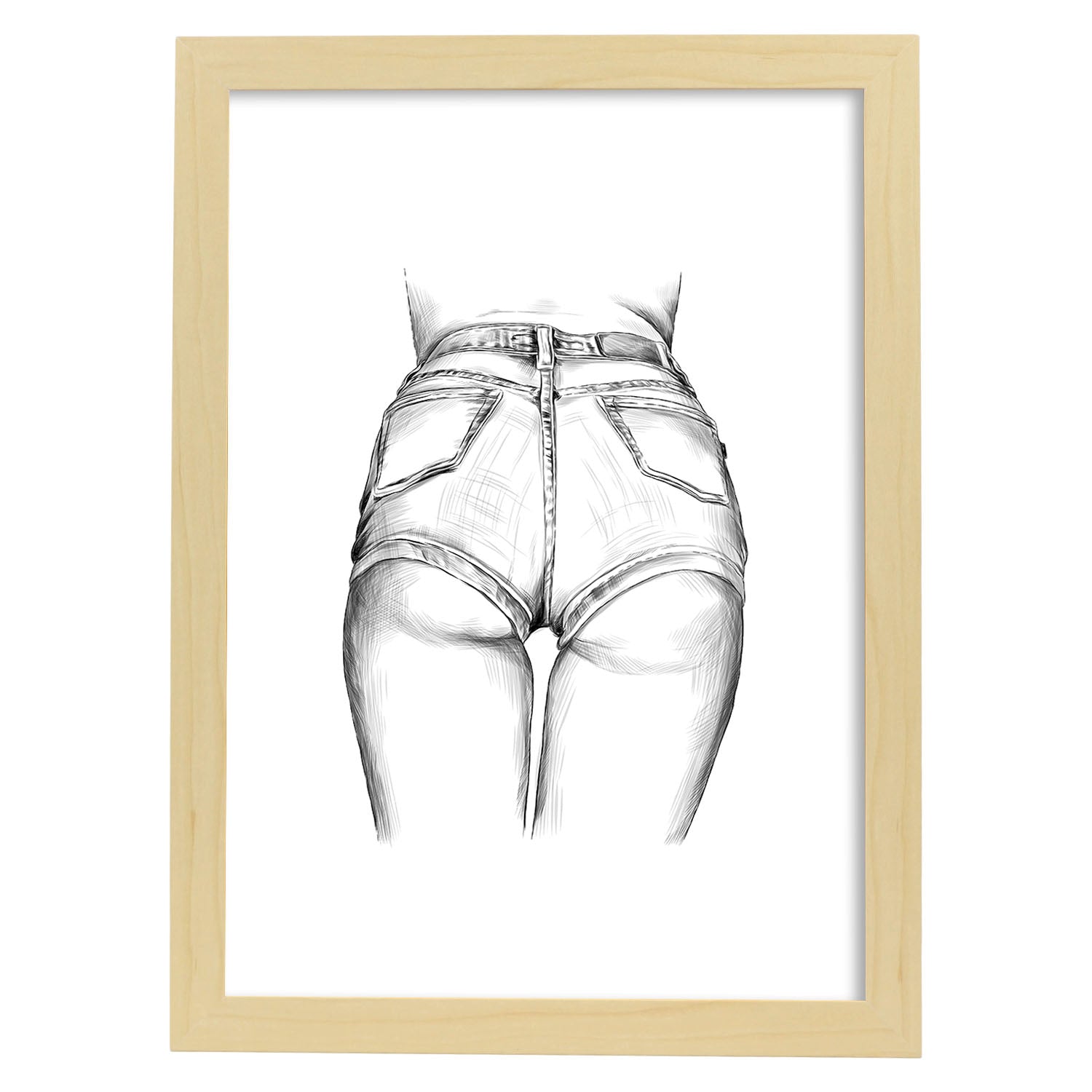 Posters eróticos. Lámina Culo con vaqueros dibujada con imágenes sensuales del cuerpo femenino.-Artwork-Nacnic-A4-Marco Madera clara-Nacnic Estudio SL