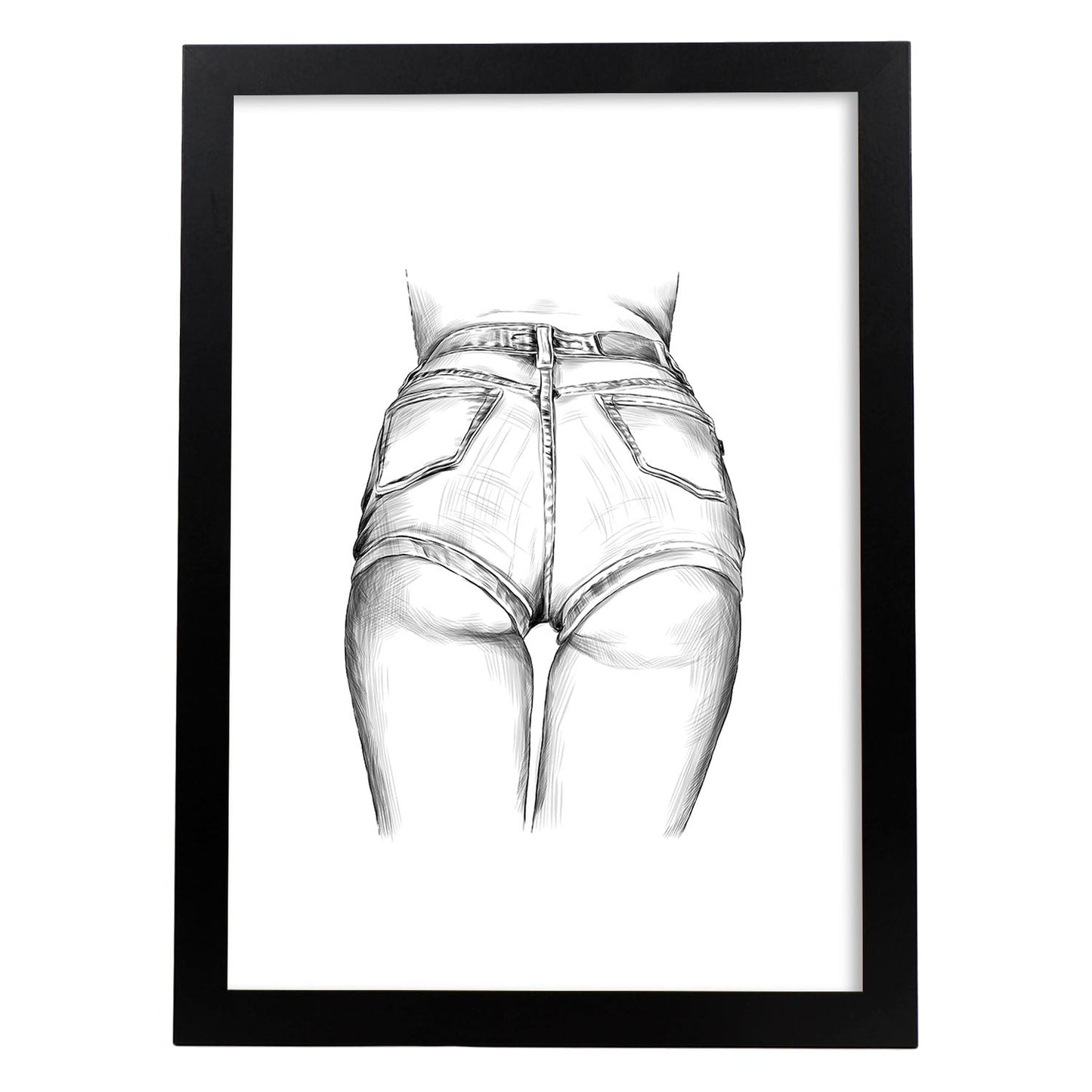 Posters eróticos. Lámina Culo con vaqueros dibujada con imágenes sensuales del cuerpo femenino.-Artwork-Nacnic-A4-Marco Negro-Nacnic Estudio SL