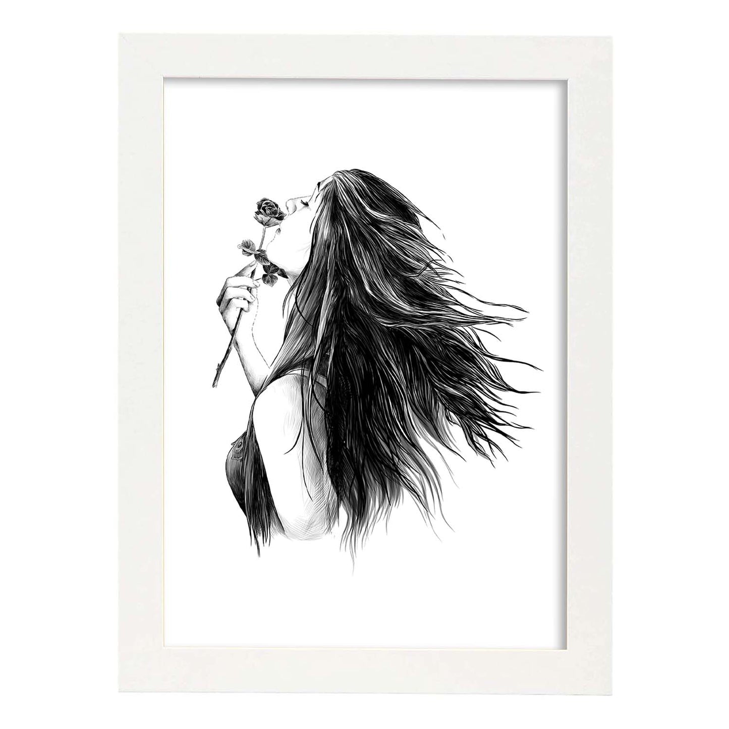 Posters eróticos. Lámina Mujer con rosa dibujada con imágenes sensuales del cuerpo femenino.-Artwork-Nacnic-A4-Marco Blanco-Nacnic Estudio SL
