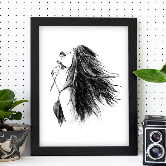 Posters eróticos. Lámina Mujer con rosa dibujada con imágenes sensuales del cuerpo femenino.-Artwork-Nacnic-Nacnic Estudio SL