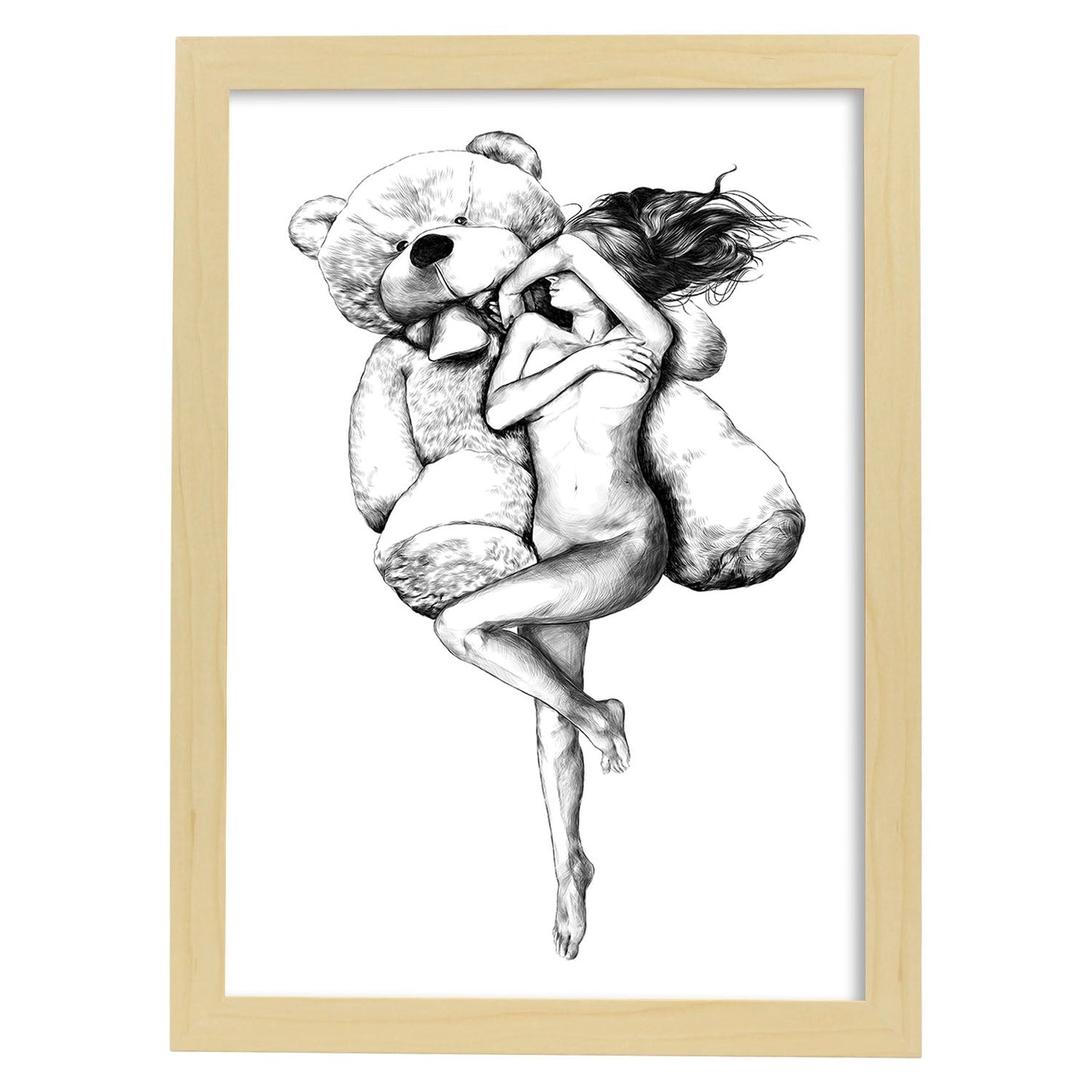 Posters eróticos. Lámina Oso dibujada con imágenes sensuales del cuerpo femenino.-Artwork-Nacnic-A3-Marco Madera clara-Nacnic Estudio SL