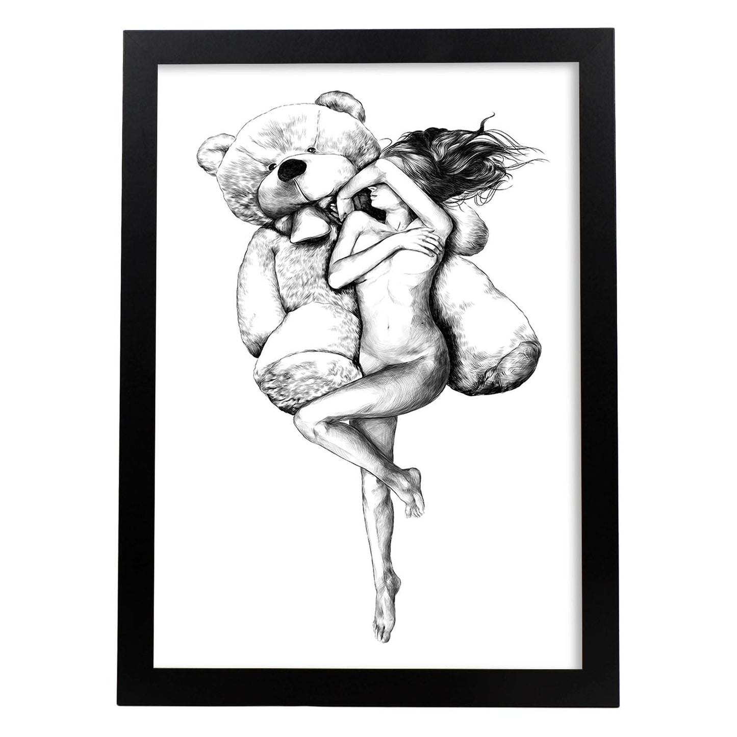 Posters eróticos. Lámina Oso dibujada con imágenes sensuales del cuerpo femenino.-Artwork-Nacnic-A3-Marco Negro-Nacnic Estudio SL