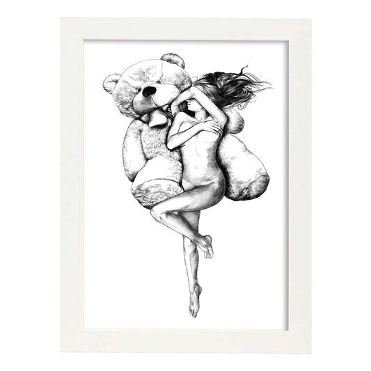 Posters eróticos. Lámina Oso dibujada con imágenes sensuales del cuerpo femenino.-Artwork-Nacnic-A4-Marco Blanco-Nacnic Estudio SL