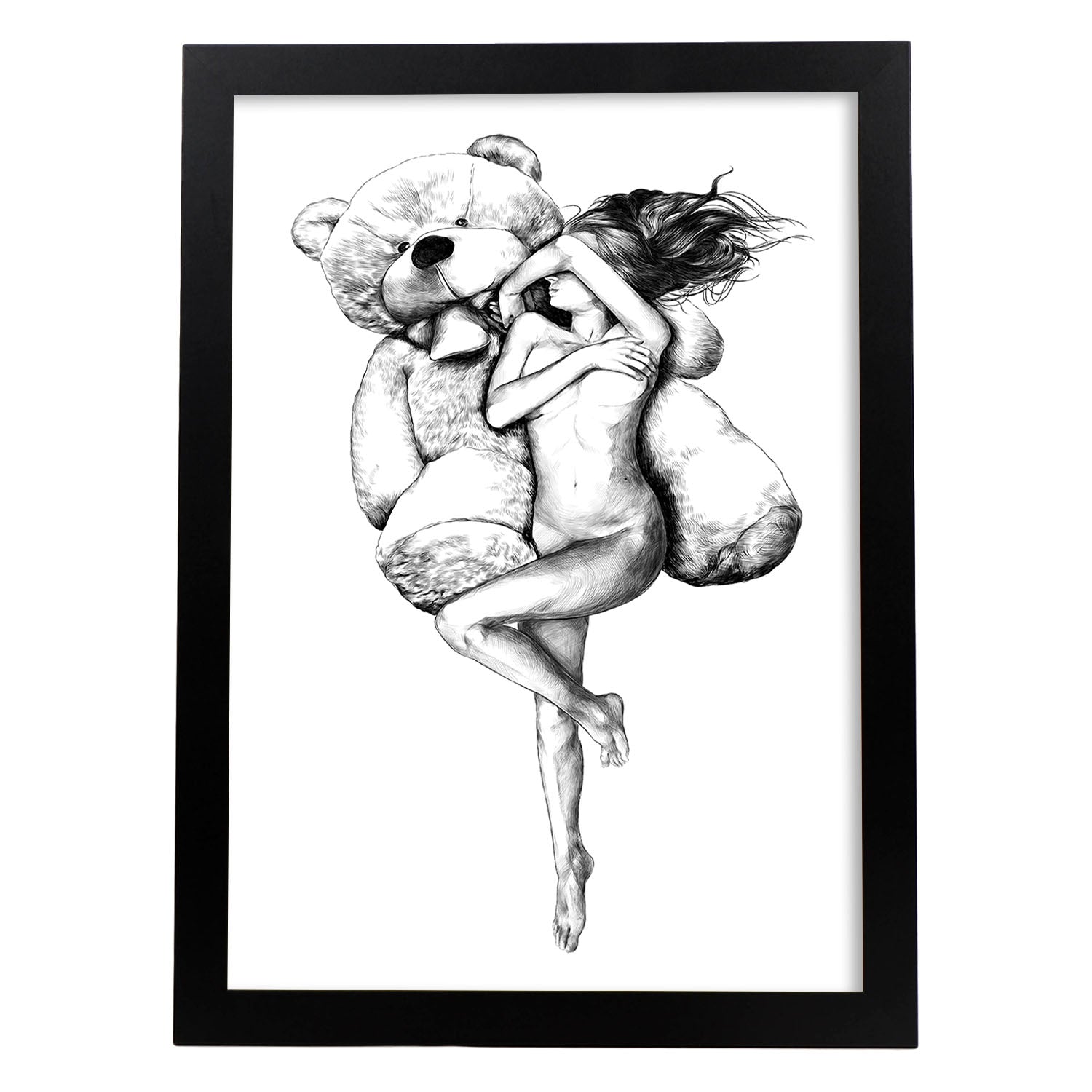 Posters eróticos. Lámina Oso dibujada con imágenes sensuales del cuerpo femenino.-Artwork-Nacnic-A4-Marco Negro-Nacnic Estudio SL
