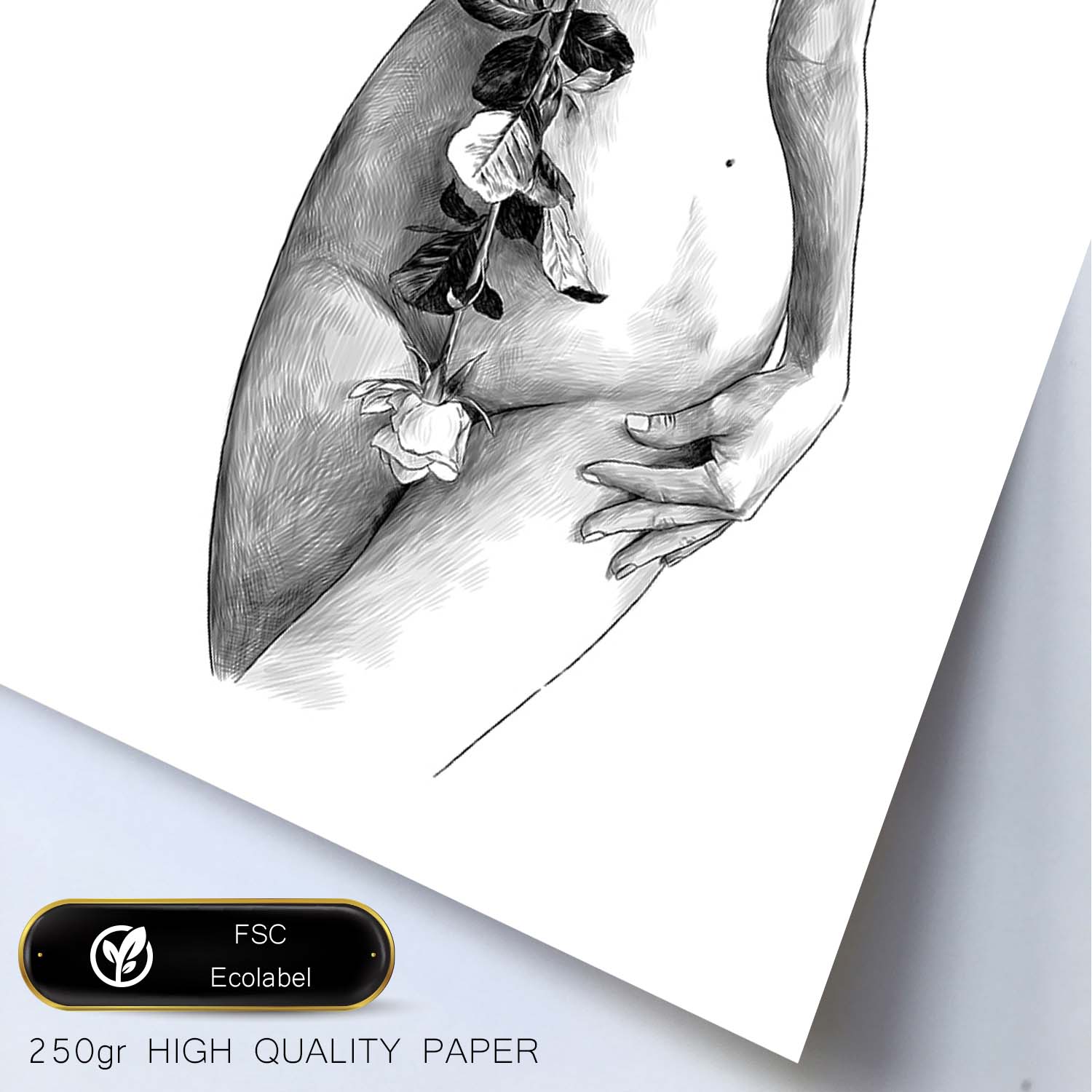 Posters eróticos. Lámina Pecho con flores dibujada con imágenes sensuales del cuerpo femenino.-Artwork-Nacnic-Nacnic Estudio SL