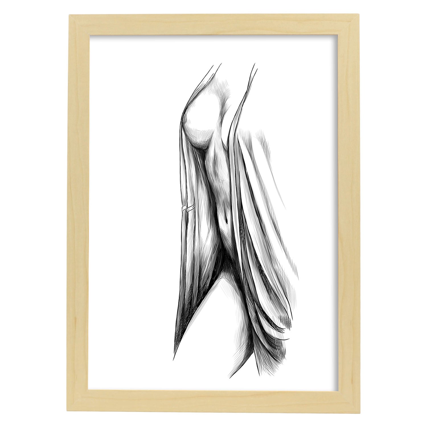 Posters eróticos. Lámina Pecho dibujada con imágenes sensuales del cuerpo femenino.-Artwork-Nacnic-A3-Marco Madera clara-Nacnic Estudio SL