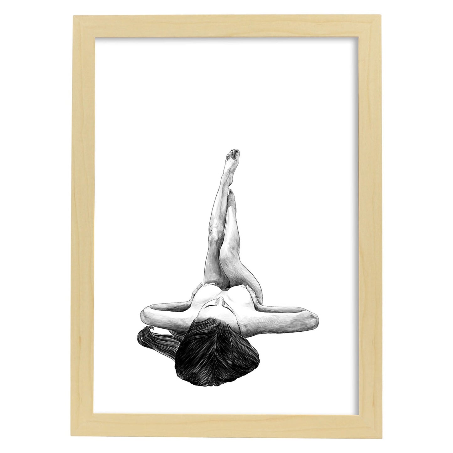 Posters eróticos. Lámina Tumbada dibujada con imágenes sensuales del cuerpo femenino.-Artwork-Nacnic-A4-Marco Madera clara-Nacnic Estudio SL