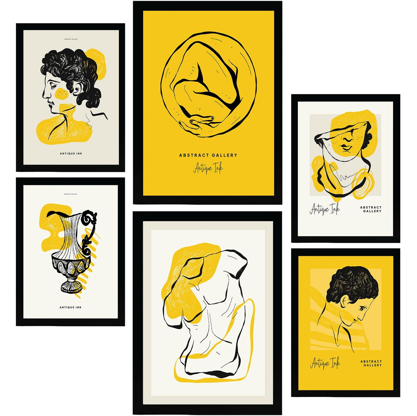 Posters in Yellow and Black Inks. Embrace. Greek Mythology Inspired-Artwork-Nacnic-Nacnic Estudio SL