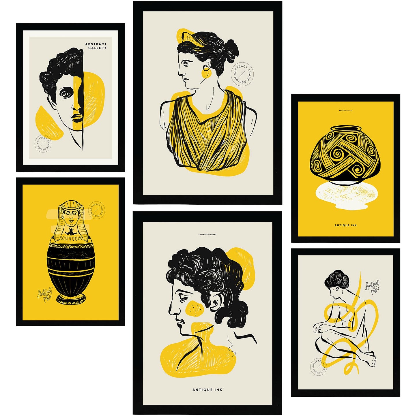Posters in Yellow and Black Inks. Profiles. Greek Mythology Inspired-Artwork-Nacnic-Nacnic Estudio SL