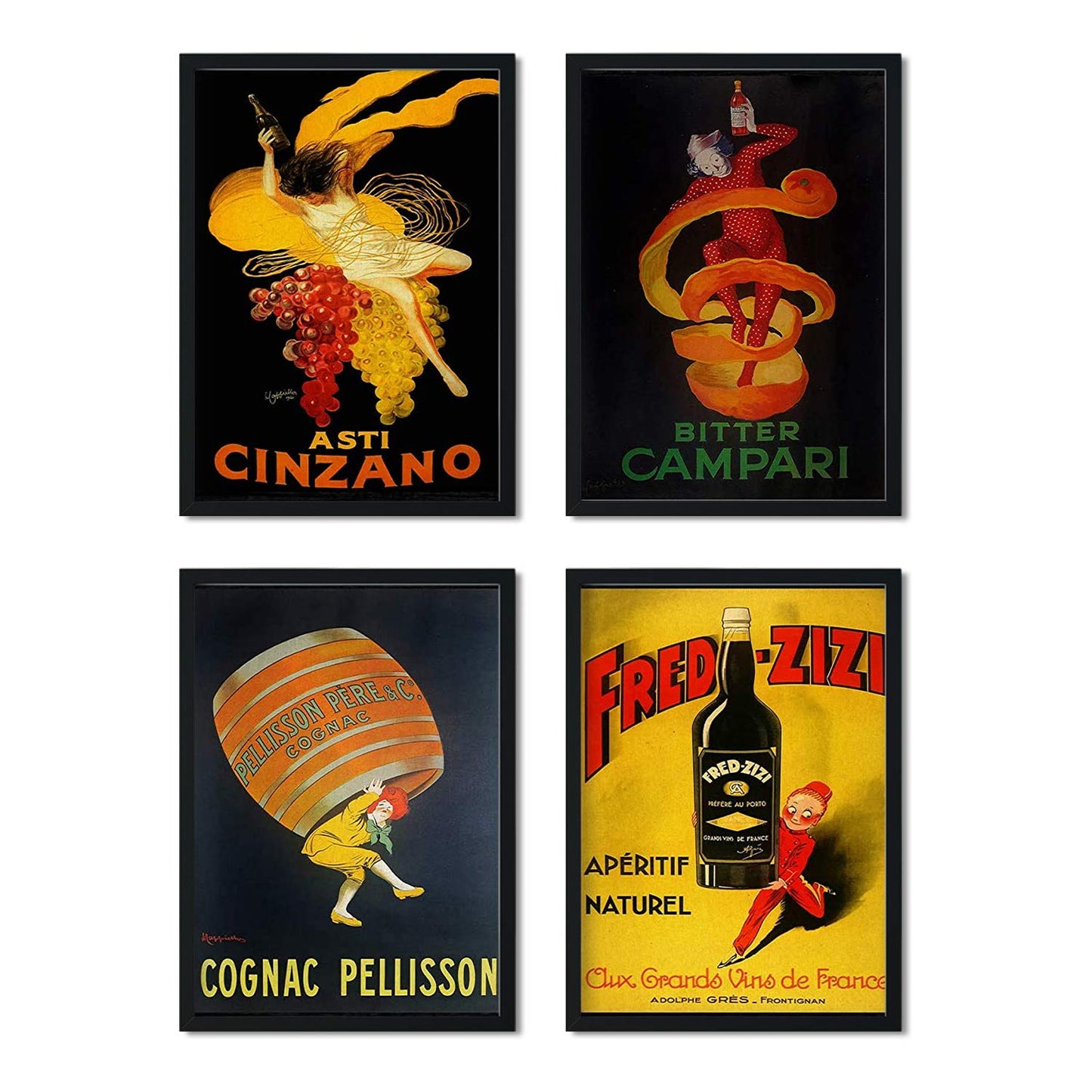 Posters vintage. Posters con anuncios antiguos. Cuatro carteles vintage de bebidas alcohólicas. Campari, Cinzano, Cognac.-Artwork-Nacnic-Nacnic Estudio SL