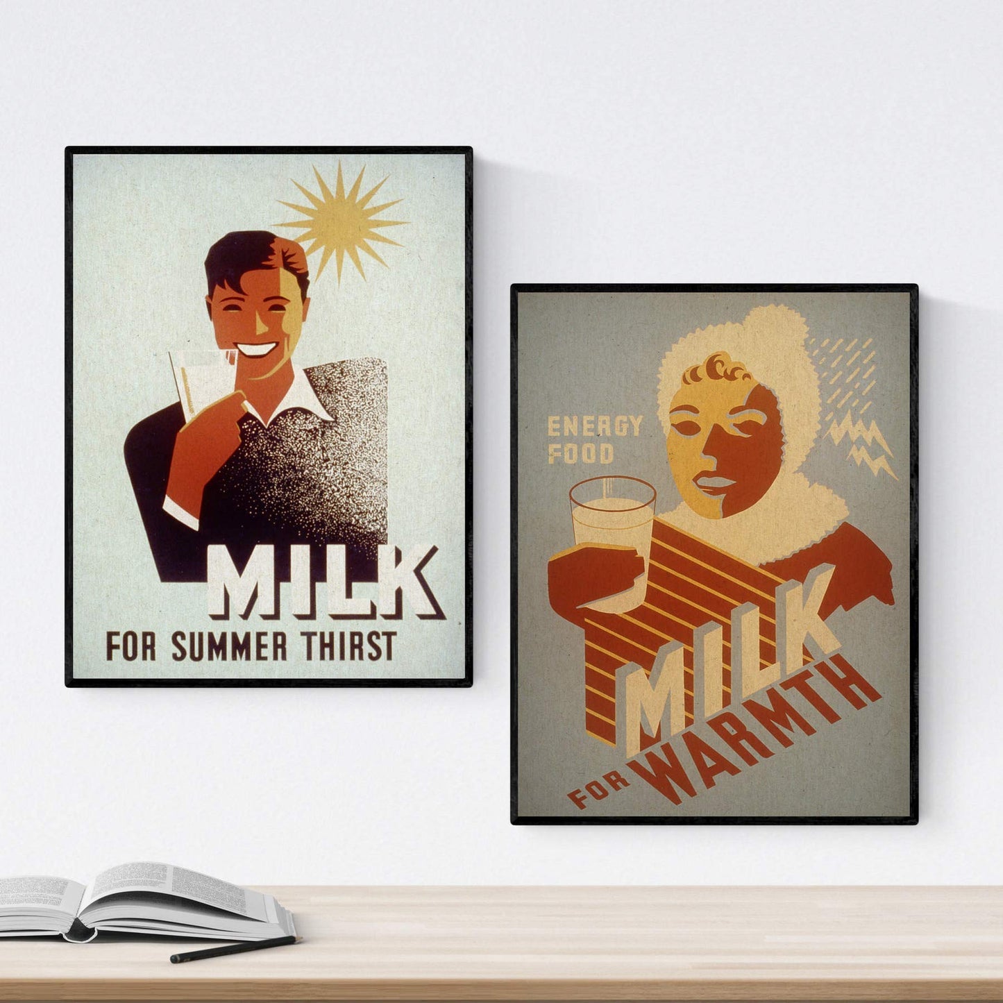 Posters vintage. Posters con anuncios antiguos. Dos carteles vintage de leche.-Artwork-Nacnic-Nacnic Estudio SL