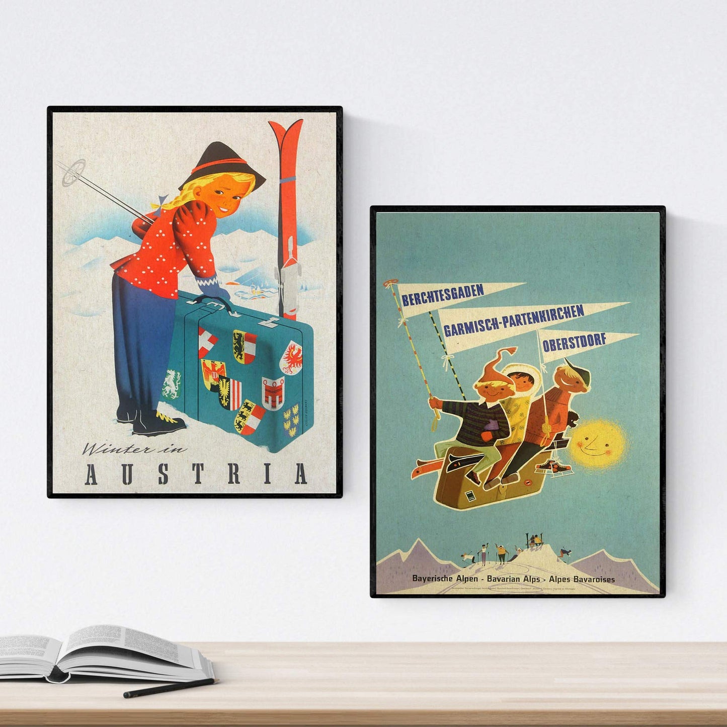 Posters vintage. Posters publicidad del mundo. Dos láminas vintage para niños de esquí.-Artwork-Nacnic-Nacnic Estudio SL