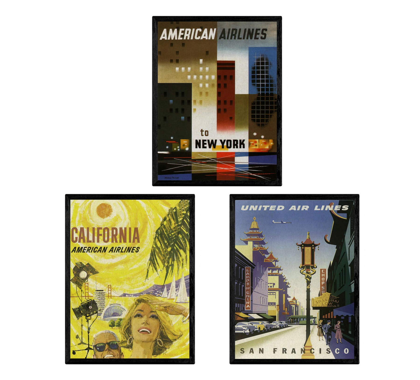 Posters vintage. Posters publicidad del mundo. Tres láminas vintage de ciudades de Estados Unidos.-Artwork-Nacnic-Nacnic Estudio SL