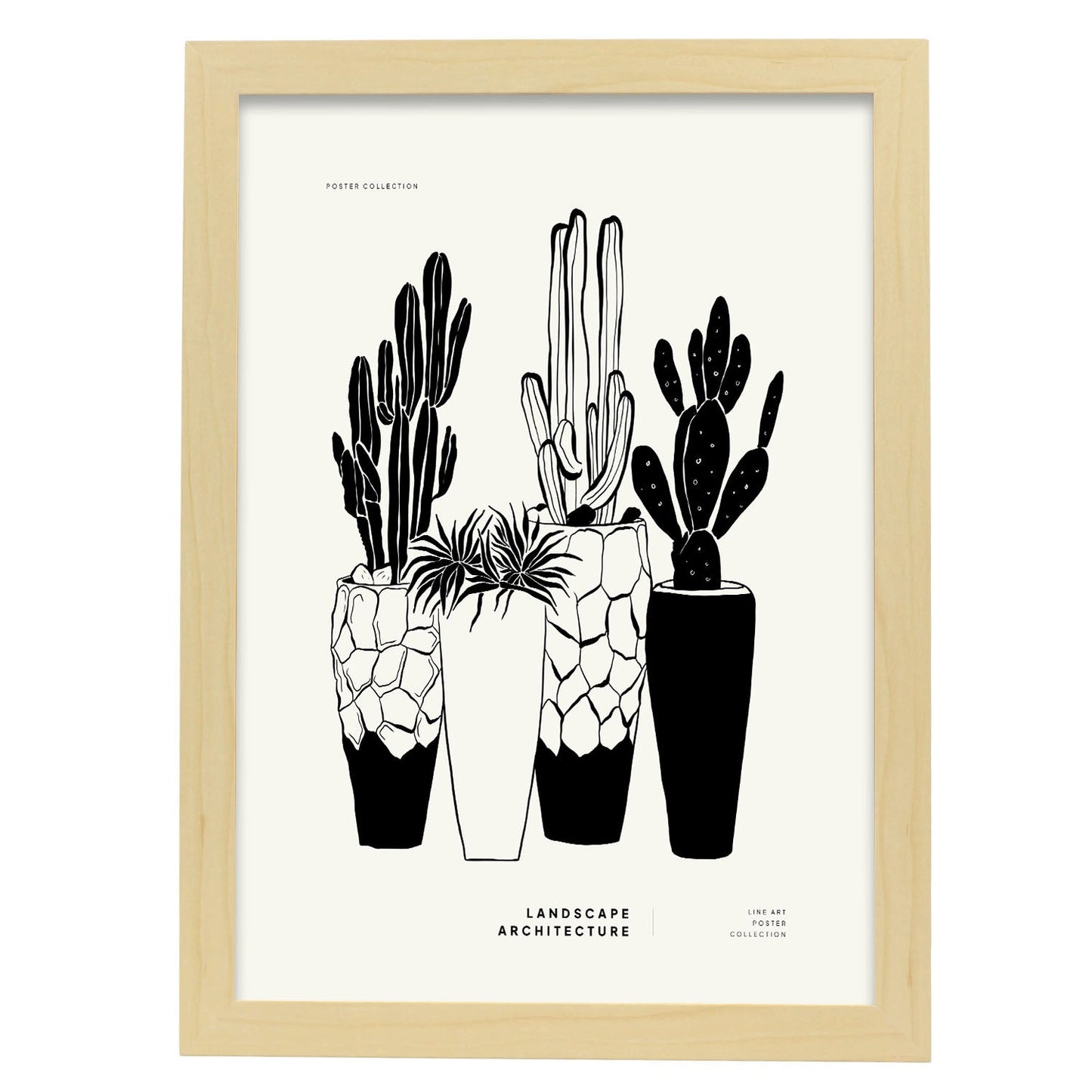 Potted Cactus-Artwork-Nacnic-A3-Marco Madera clara-Nacnic Estudio SL