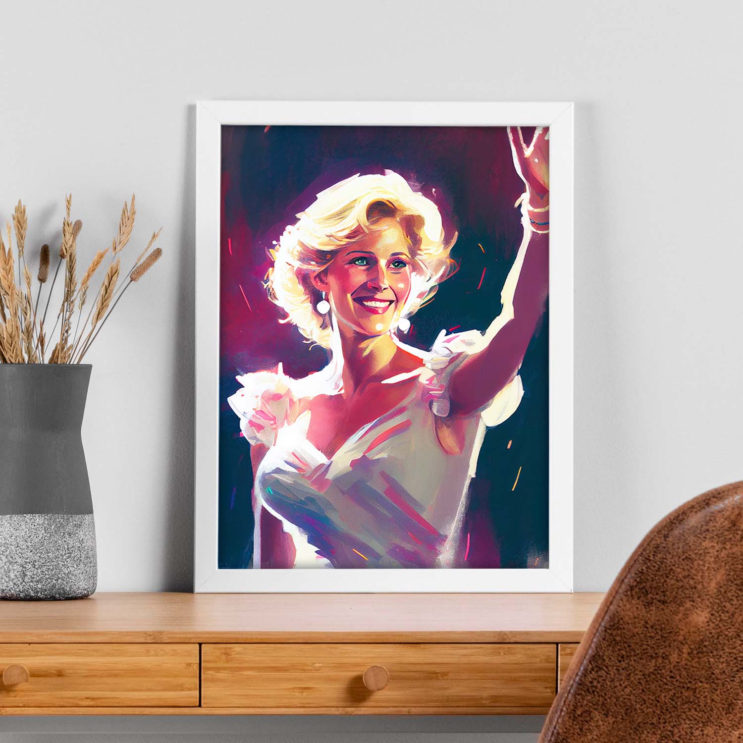 Princesa Nacnic Diana Waving Pixar Style Dynamic Figura Dra. Estampados de arte de pared estético para el diseño de dormitorio o sala de estar.-Artwork-Nacnic-Nacnic Estudio SL