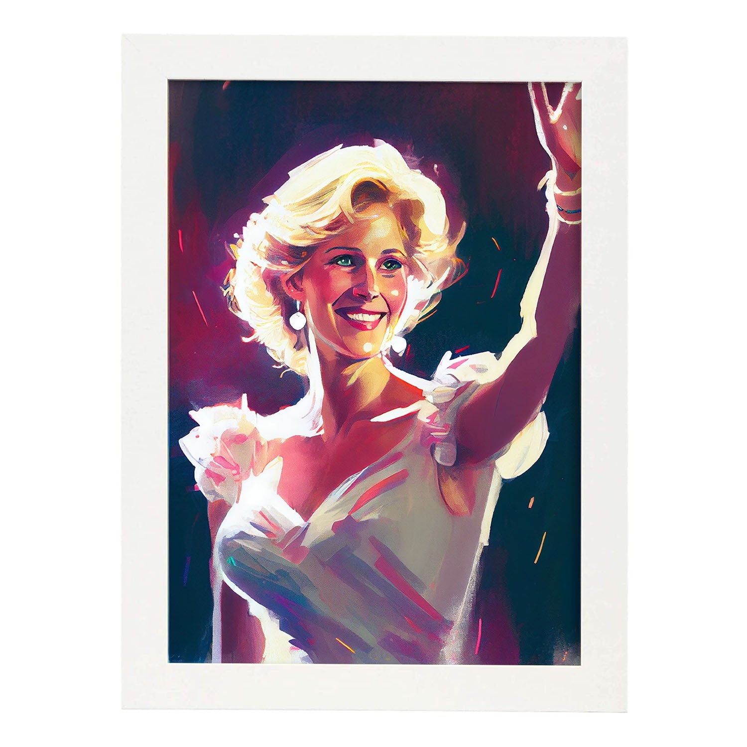 Princesa Nacnic Diana Waving Pixar Style Dynamic Figura Dra. Estampados de arte de pared estético para el diseño de dormitorio o sala de estar.-Artwork-Nacnic-A4-Marco Blanco-Nacnic Estudio SL