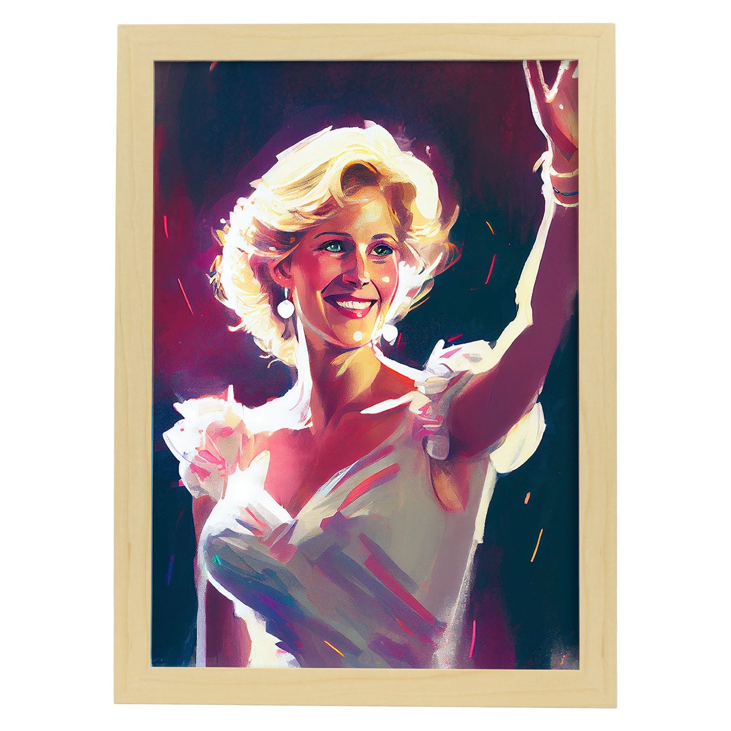 Princesa Nacnic Diana Waving Pixar Style Dynamic Figura Dra. Estampados de arte de pared estético para el diseño de dormitorio o sala de estar.-Artwork-Nacnic-A4-Marco Madera clara-Nacnic Estudio SL