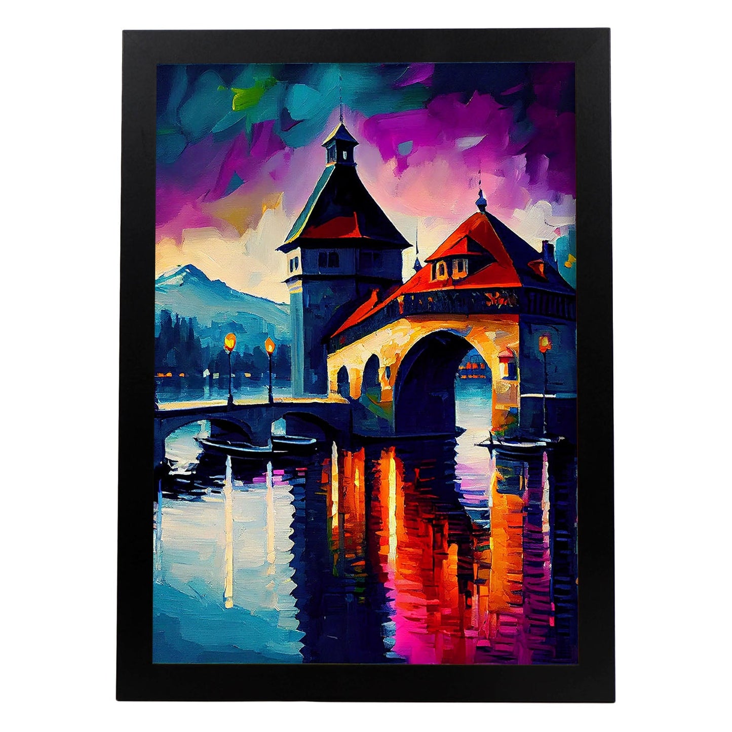 Puente de la Capilla Nacnica Lucerna Suiza Cepillo de pintura al óleo. Estampados de arte de pared estético para el diseño de dormitorio o sala de estar.-Artwork-Nacnic-A4-Sin marco-Nacnic Estudio SL