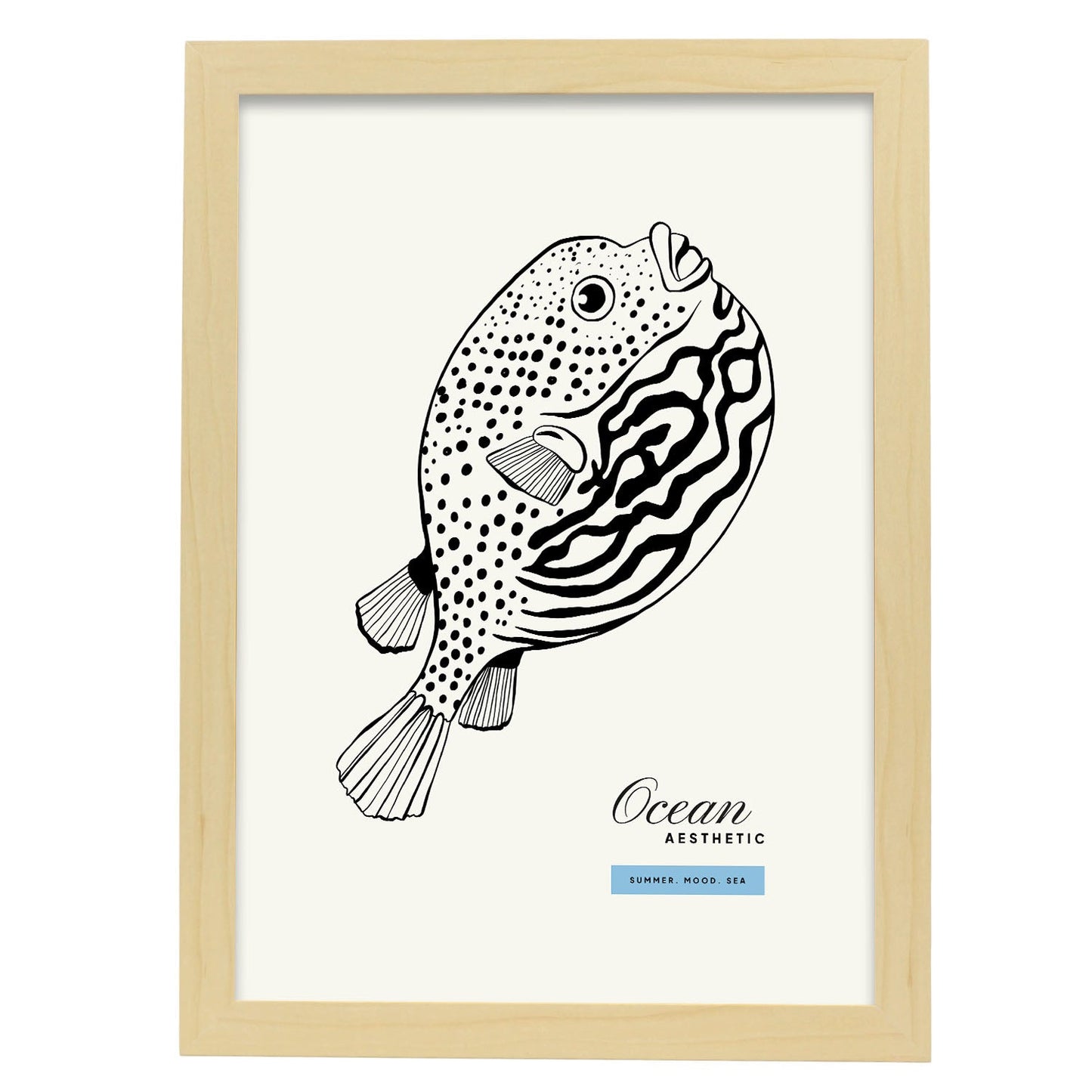 Pufferfish-Artwork-Nacnic-A3-Marco Madera clara-Nacnic Estudio SL