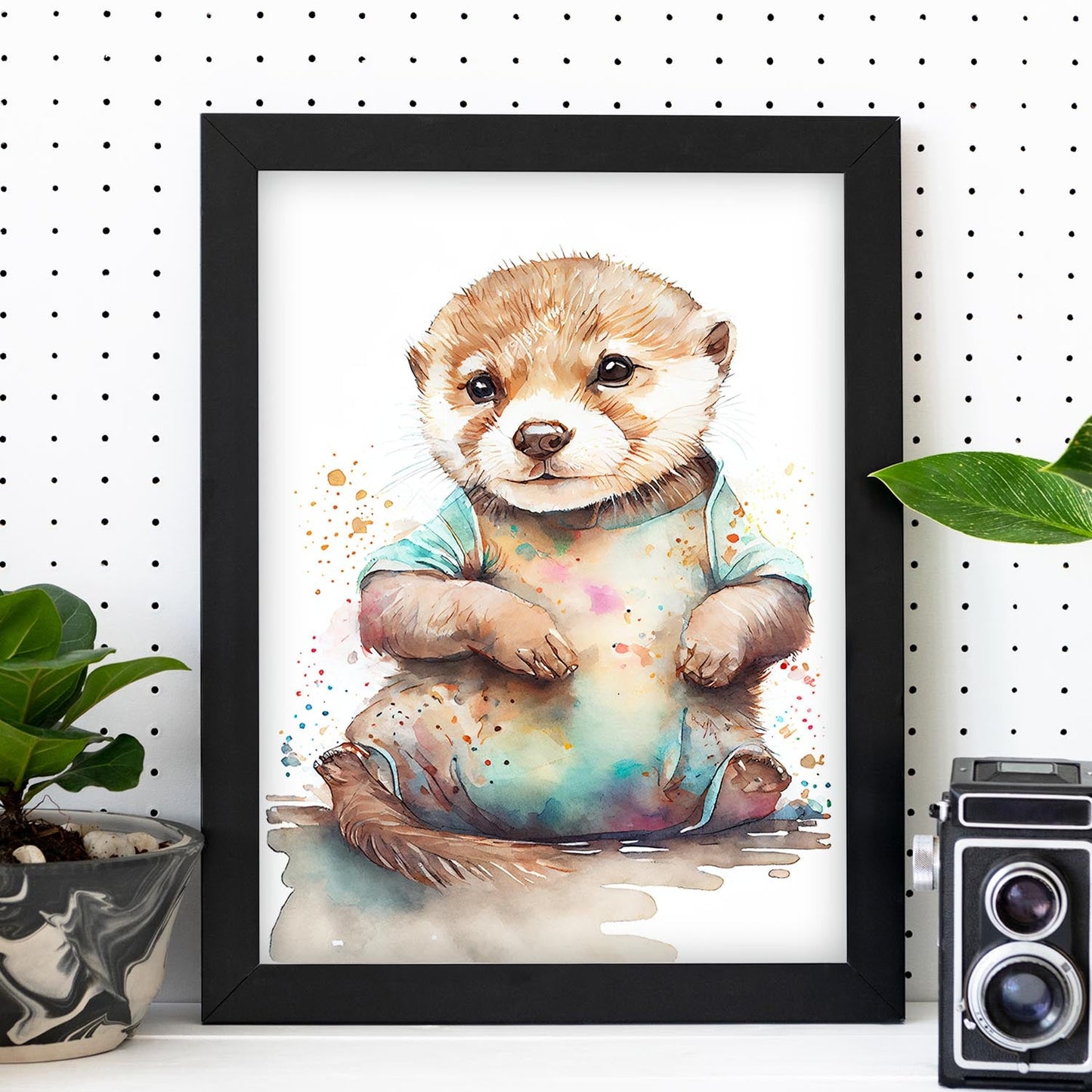 Pupa de nutria nacnic baby sobre fondo blanco sonriendo con s. Estampados de arte de pared estético para el diseño de dormitorio o sala de estar.-Artwork-Nacnic-Nacnic Estudio SL