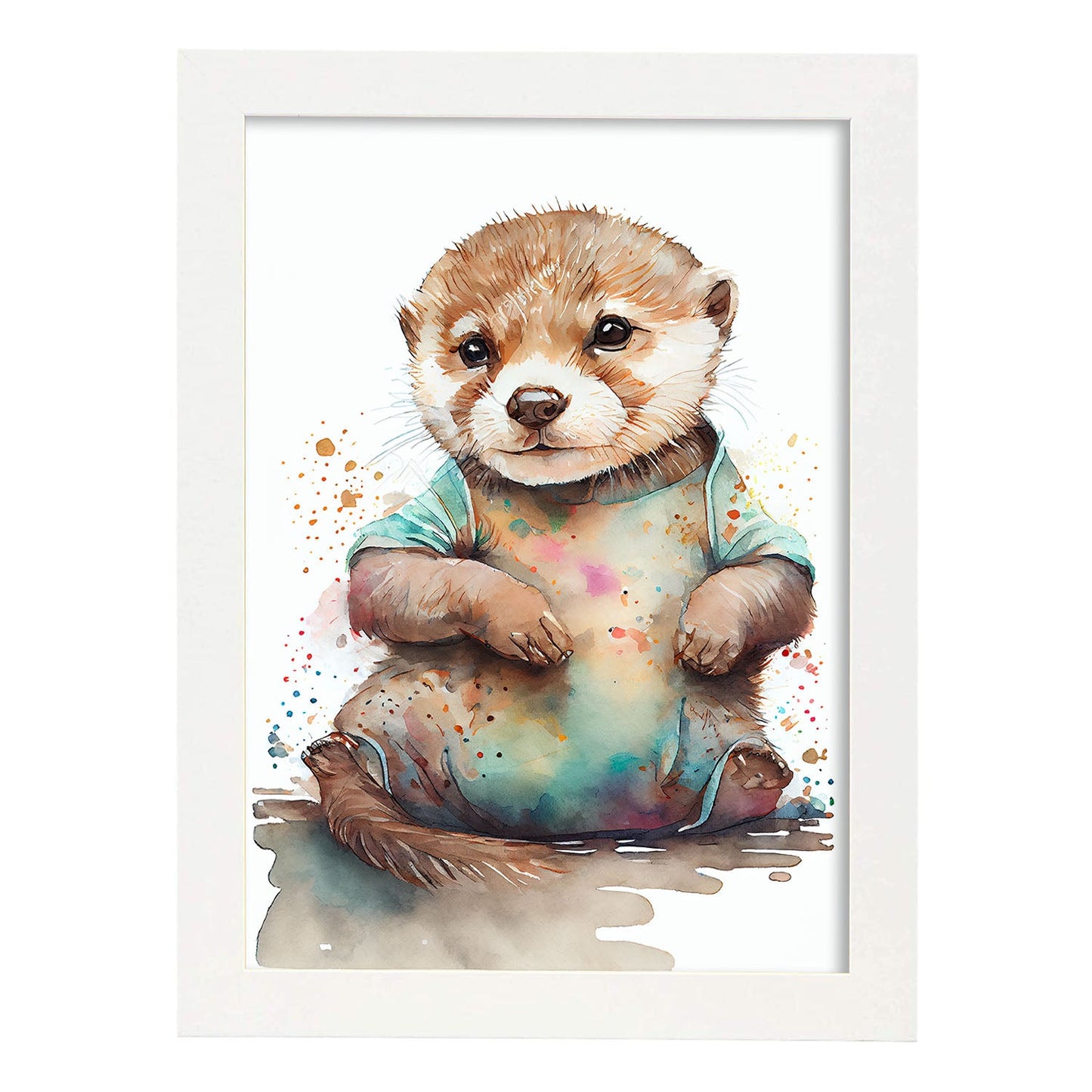 Pupa de nutria nacnic baby sobre fondo blanco sonriendo con s. Estampados de arte de pared estético para el diseño de dormitorio o sala de estar.-Artwork-Nacnic-A4-Marco Blanco-Nacnic Estudio SL