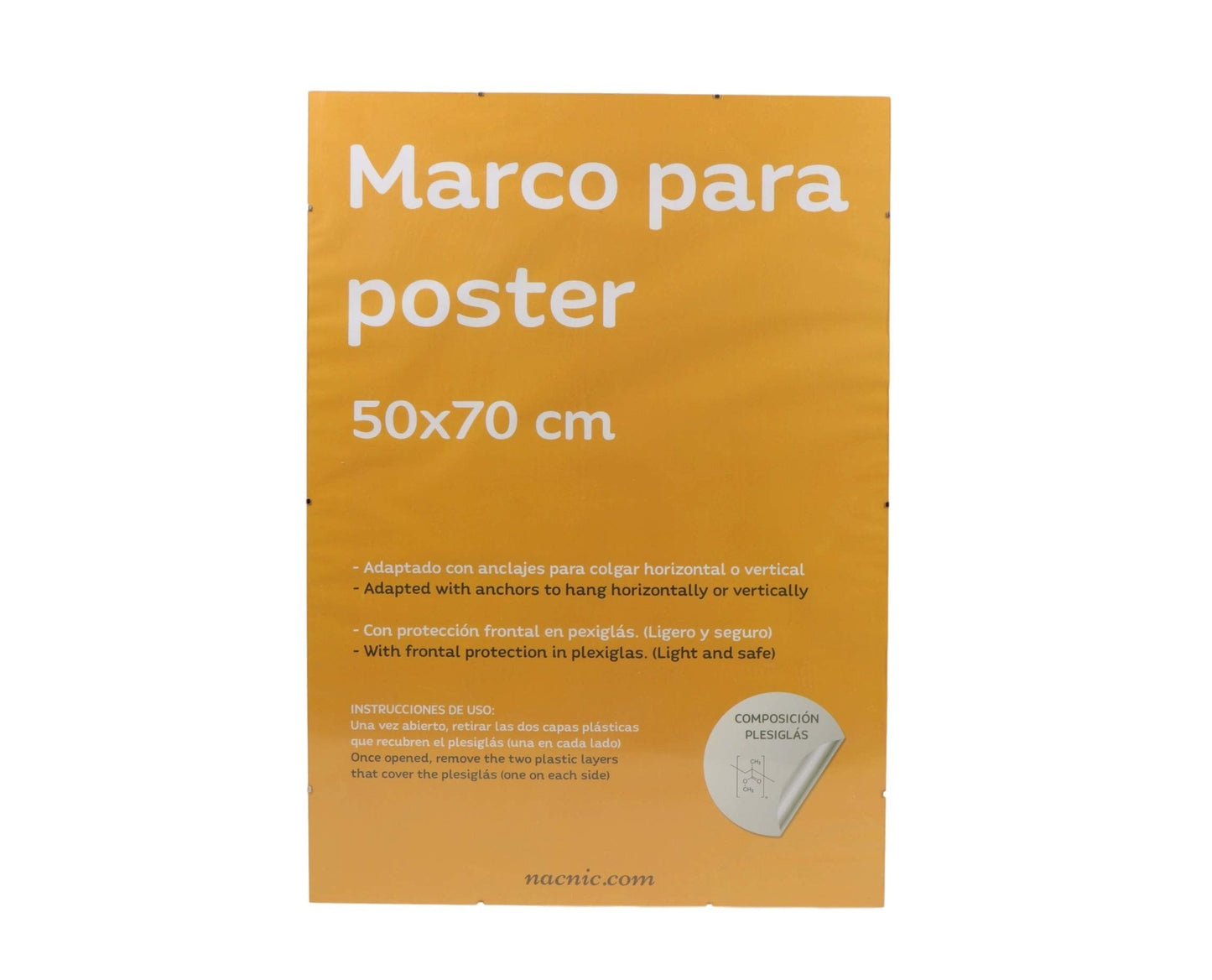 Set 2 Marcos Transparentes de Clip Soportes Transparentes para Fotos, Posters, Diplomas, Dibujos o láminas. Tamaño 50x70cm. Marcos Clip Transparentes con plexiglas y Anclajes para Colgar.-Nacnic-Nacnic Estudio SL