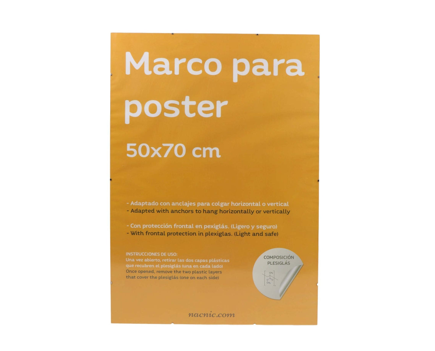 Set 2 Marcos Transparentes de Clip Soportes Transparentes para Fotos, Posters, Diplomas, Dibujos o láminas. Tamaño 50x70cm. Marcos Clip Transparentes con plexiglas y Anclajes para Colgar.-Nacnic-Nacnic Estudio SL