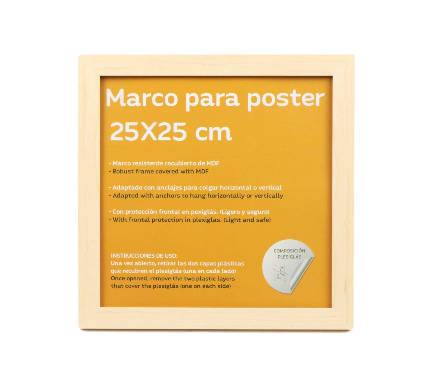 Set 4 Marcos color nogal para fotos. Tamaño 25x25 cm. Robustos de MDF y frontal de plexiglas.Marcos madera nogal para colgar o apoyarvertical u horizontal.-Nacnic-Nacnic Estudio SL