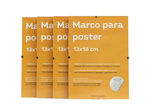 Set 4 Marcos Transparentes de Clip Soportes Transparentes para Fotos, Posters, Diplomas, Dibujos o láminas. Tamaño 13x18cm. Marcos Clip Transparentes con plexiglas y Anclajes para Colgar.-Nacnic-Nacnic Estudio SL