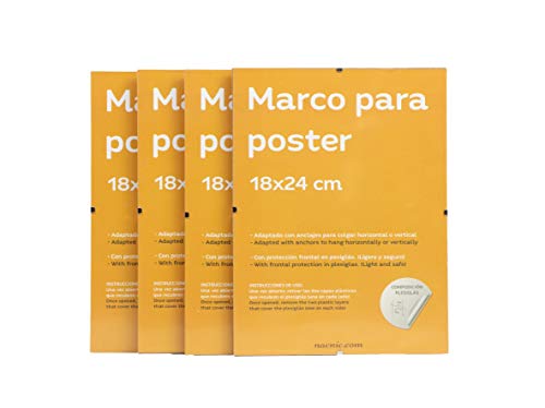 Set 4 Marcos Transparentes de Clip Soportes Transparentes para Fotos, Posters, Diplomas, Dibujos o láminas. Tamaño 18x24cm. Marcos Clip Transparentes con plexiglas y Anclajes para Colgar.-Nacnic-Nacnic Estudio SL