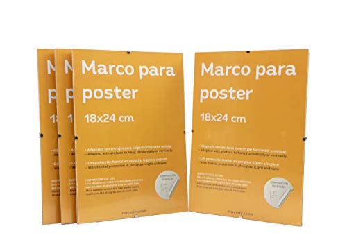 Set 4 Marcos Transparentes de Clip Soportes Transparentes para Fotos, Posters, Diplomas, Dibujos o láminas. Tamaño 18x24cm. Marcos Clip Transparentes con plexiglas y Anclajes para Colgar.-Nacnic-Nacnic Estudio SL