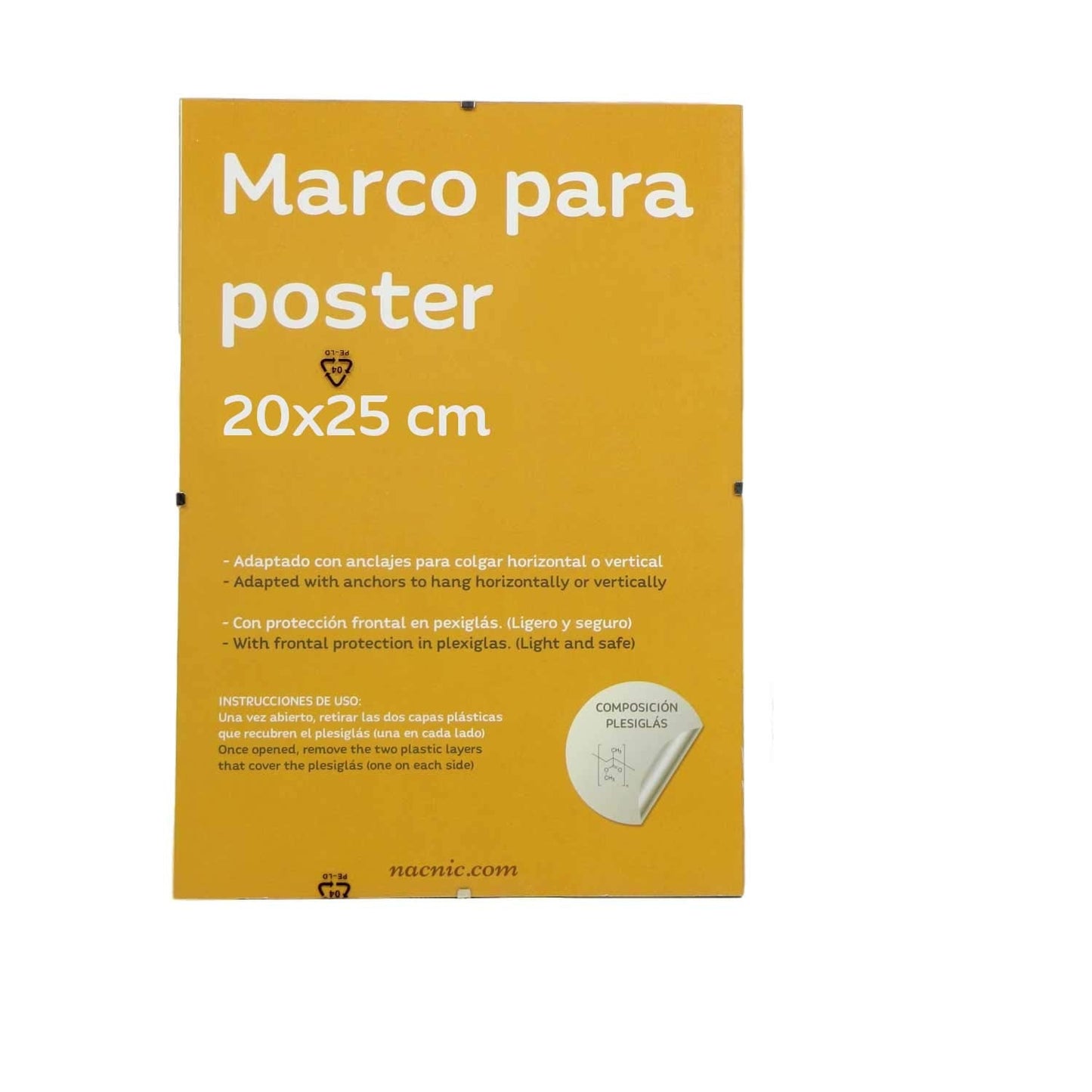 Set 4 Marcos Transparentes de Clip Soportes Transparentes para Fotos, Posters, Diplomas, Dibujos o láminas. Tamaño 20x25cm. Marcos Clip Transparentes con cristal y Anclajes para Colgar.-Nacnic-Nacnic Estudio SL