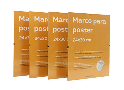 Set 4 Marcos Transparentes de Clip Soportes Transparentes para Fotos, Posters, Diplomas, Dibujos o láminas. Tamaño 24x30cm. Marcos Clip Transparentes con plexiglas y Anclajes para Colgar.-Nacnic-Nacnic Estudio SL