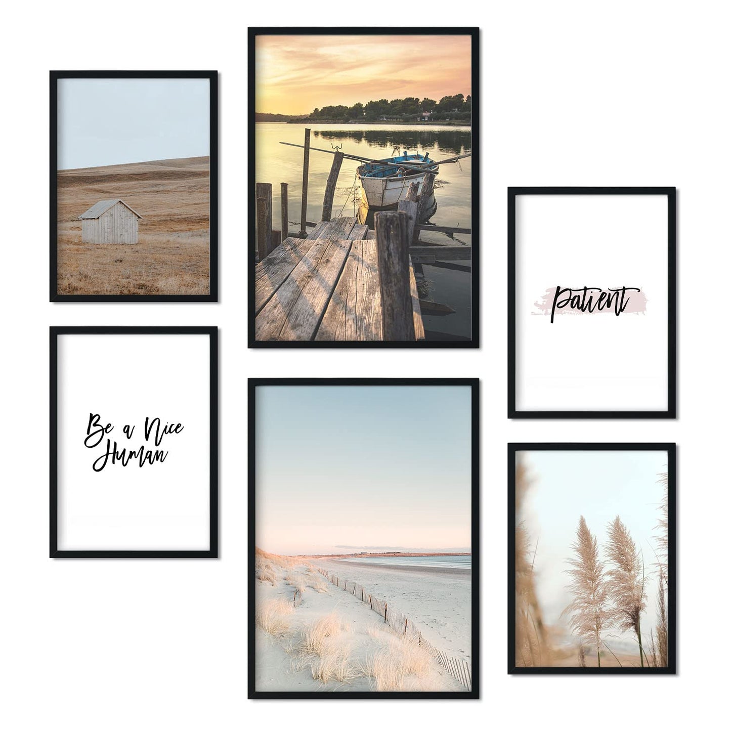 - Set 6 Láminas Fotografía - Impresión Arte Mural Decoración Dormitorio Cabecero Salón - Playa, Relax en Tonos Claros - A3 y A4 -Artwork-Nacnic-Nacnic Estudio SL